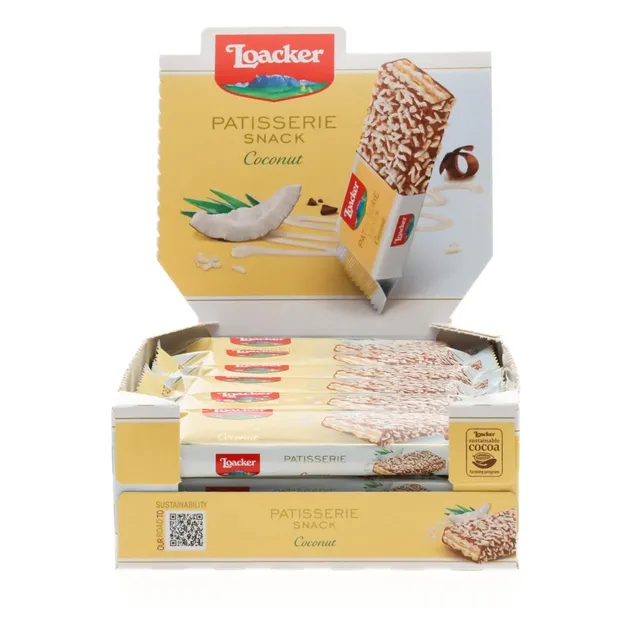 loacker-patisserie-snack-coconut-wafer-con-crema-al-cocco-e-cioccolato-24-monopo image 1