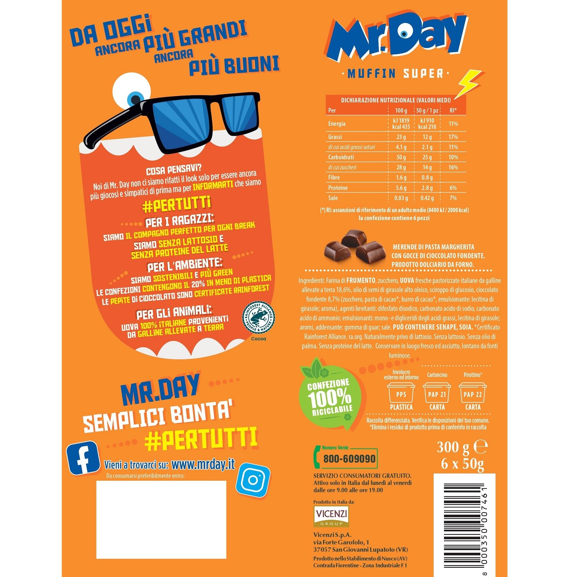 mr-day-muffin-super-con-pepite-di-cioccolato-fondente-6-merendine-300g image 2