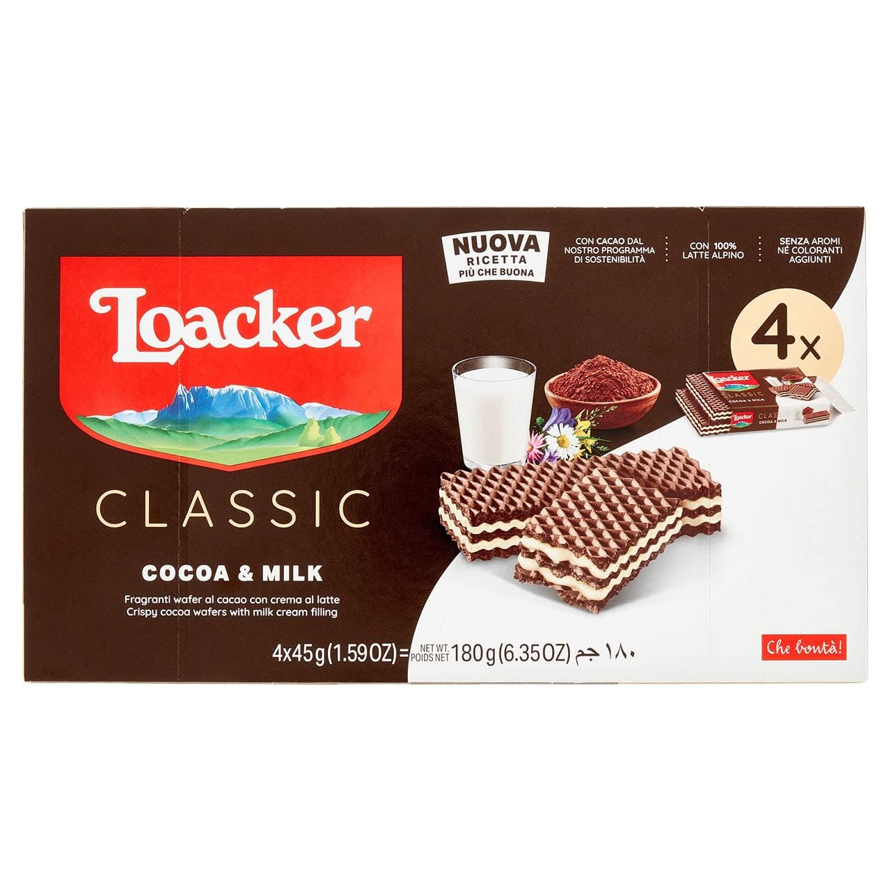 loacker-classic-cocoa-milk-wafer-cacao-e-latte-multipack-4-x-45g image 1